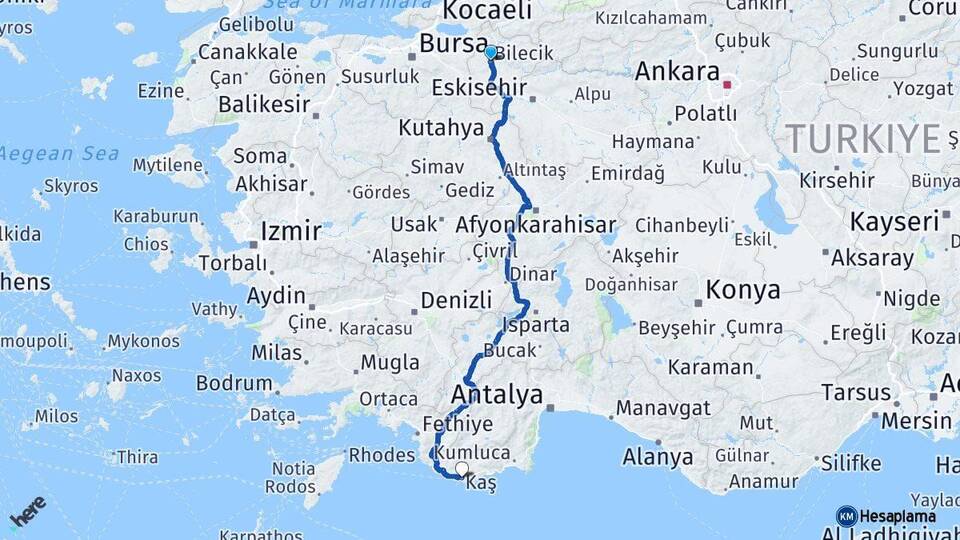 Bilecik Kaş Antalya Arası Kaç Km - Yol Haritası