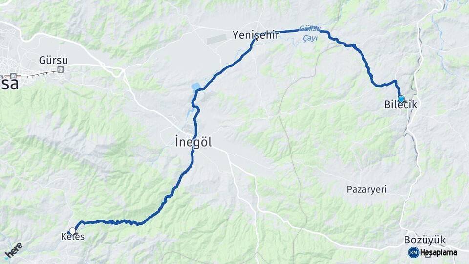 Bilecik Keles Bursa Arası Kaç Km - Yol Haritası