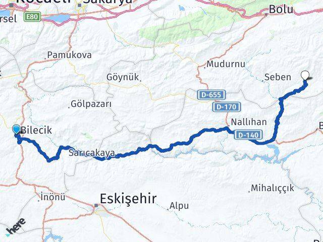 Bilecik Kıbrıscık Bolu Arası Kaç Km - Yol Haritası