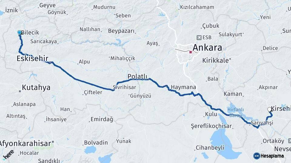Bilecik Kırşehir Arası Kaç Km - Yol Haritası