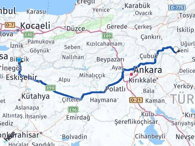 Bilecik Kızılırmak Çankırı Arası Kaç Km - Yol Haritası