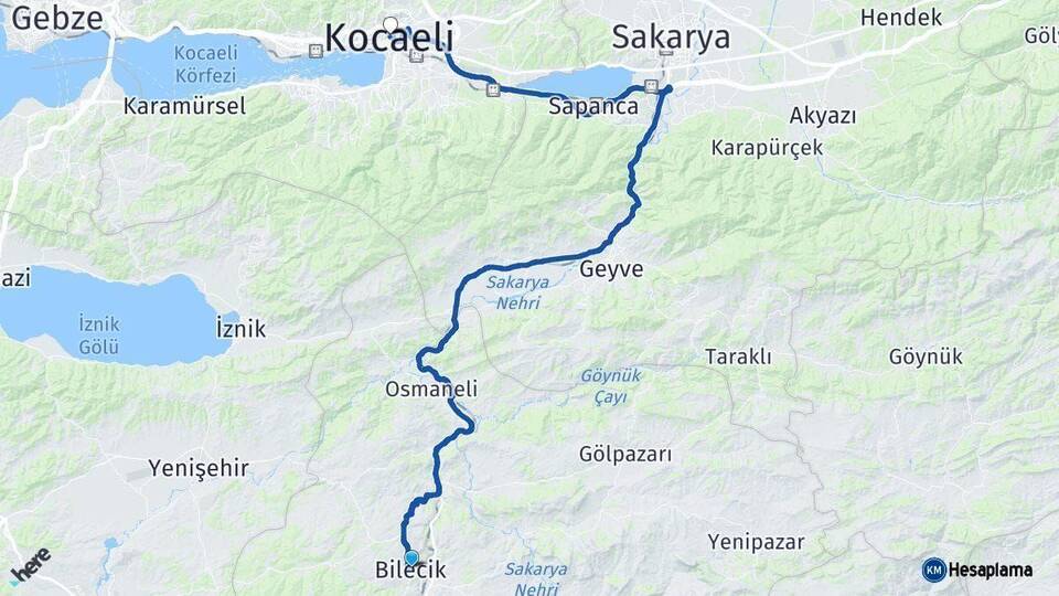 Bilecik Kocaeli Arası Kaç Km - Yol Haritası