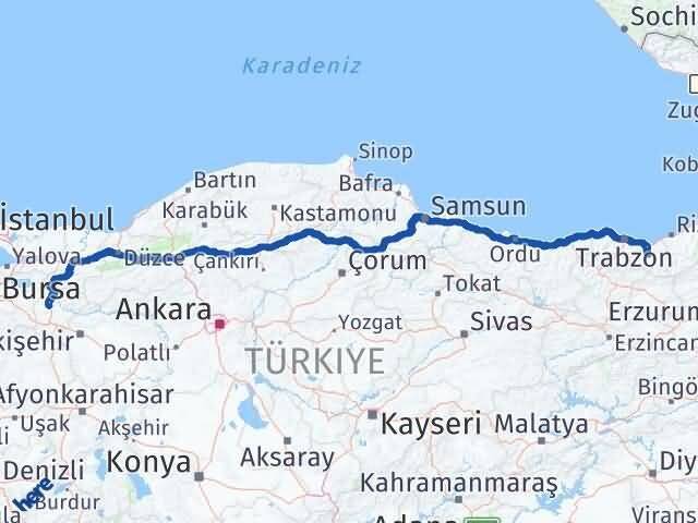 Bilecik Köprübaşı Trabzon Arası Kaç Km - Yol Haritası