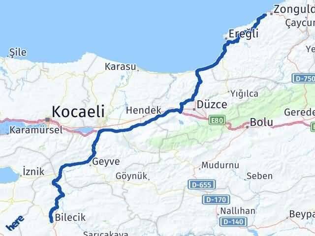 Bilecik Kozlu Zonguldak Arası Kaç Km - Yol Haritası
