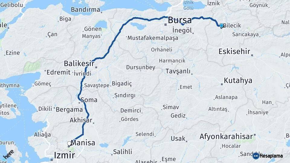 Bilecik Manisa Arası Kaç Km - Yol Haritası