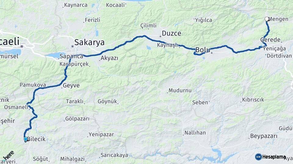 Bilecik Mengen Bolu Arası Kaç Km - Yol Haritası