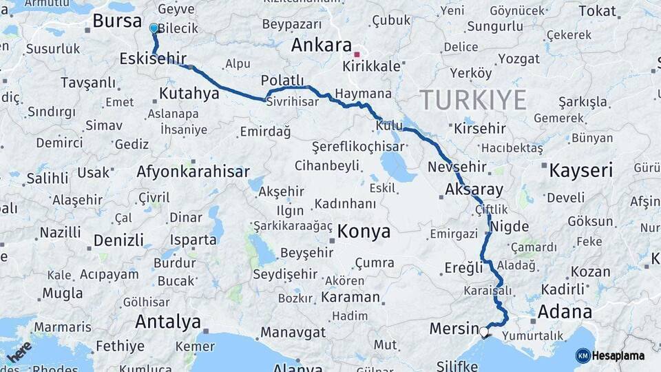 Bilecik Mersin Arası Kaç Km - Yol Haritası