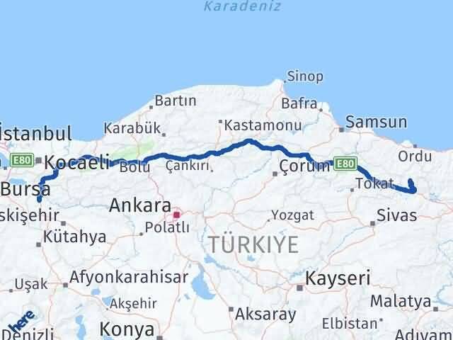 Bilecik Mesudiye Ordu Arası Kaç Km - Yol Haritası