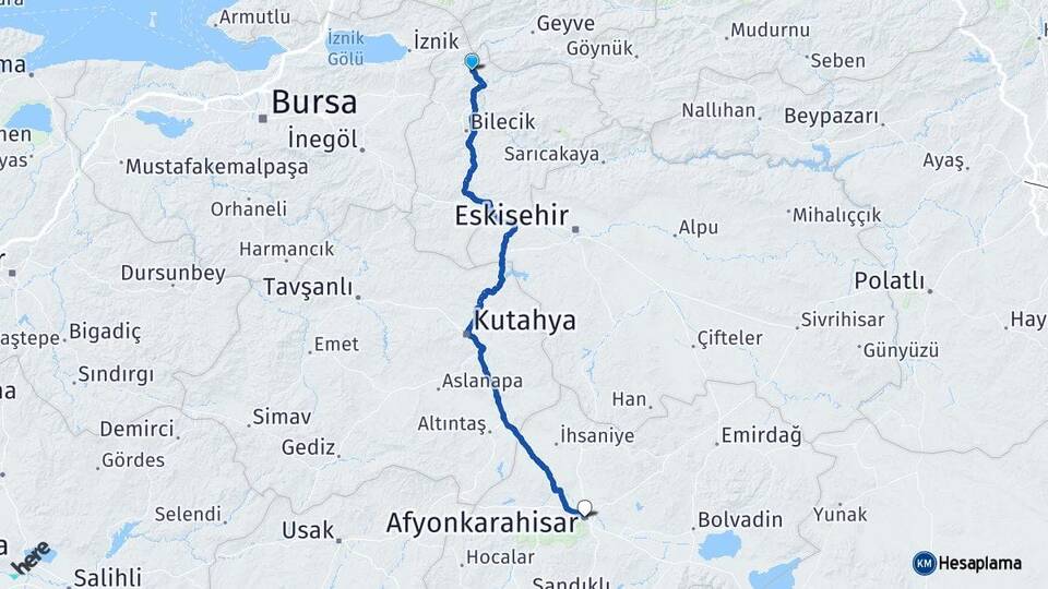 Bilecik Osmaneli Afyonkarahisar Arası Kaç Km - Yol Haritası