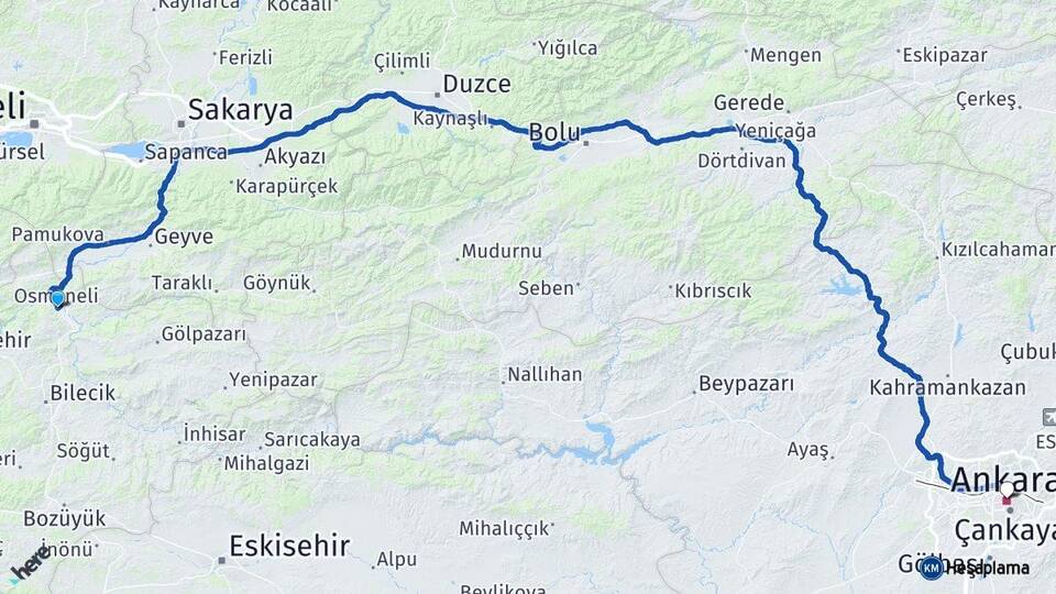 Bilecik Osmaneli Ankara Arası Kaç Km - Yol Haritası