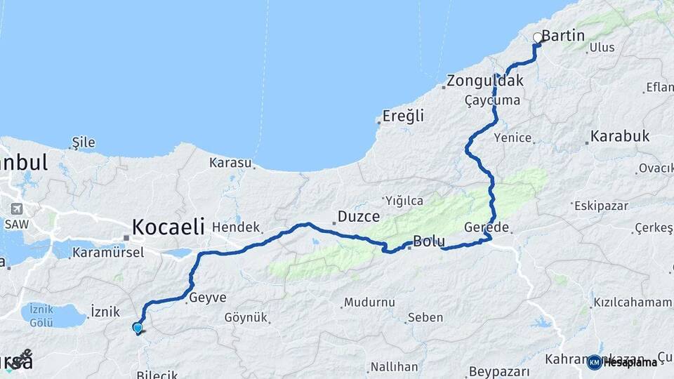 Bilecik Osmaneli Bartın Arası Kaç Km - Yol Haritası