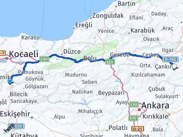Bilecik Osmaneli Çankırı Arası Kaç Km - Yol Haritası