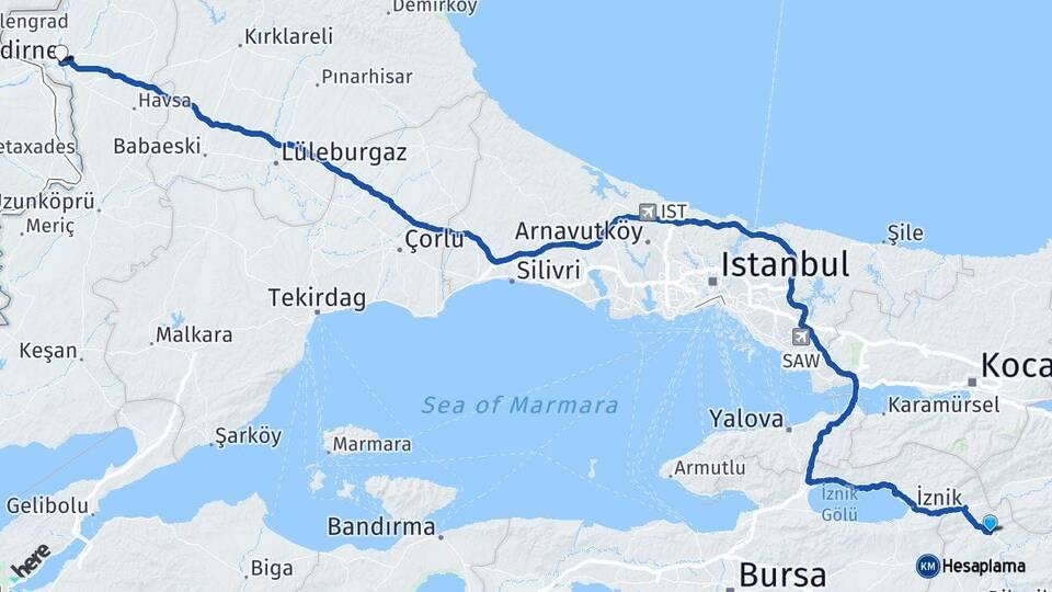 Bilecik Osmaneli Edirne Arası Kaç Km - Yol Haritası