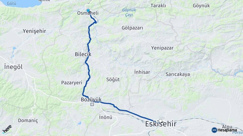 Bilecik Osmaneli Eskişehir Arası Kaç Km - Yol Haritası