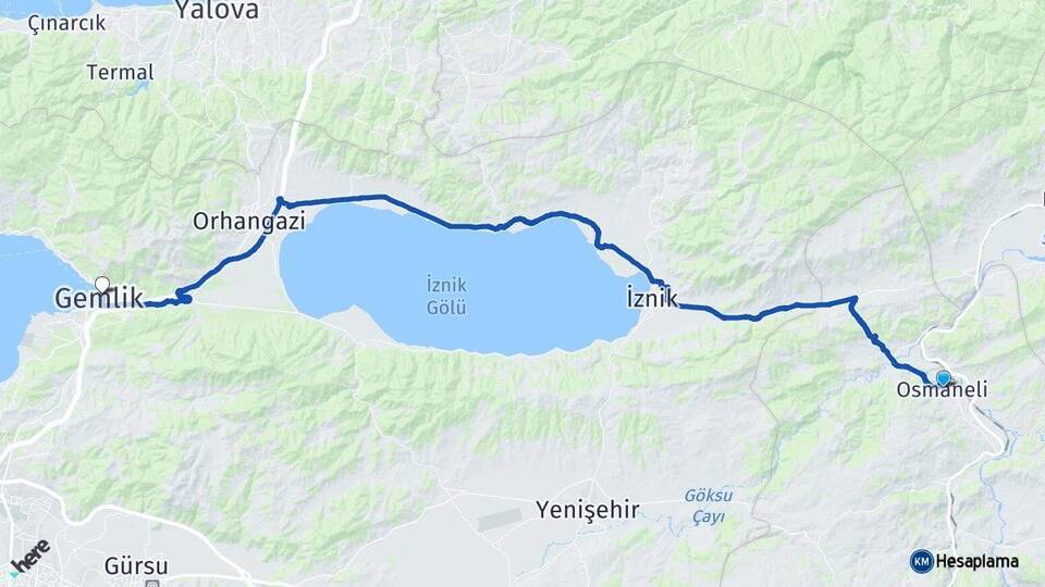 Bilecik Osmaneli Gemlik Bursa Arası Kaç Km - Yol Haritası