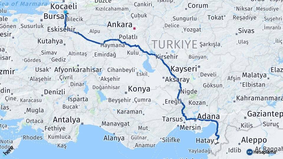 Bilecik Osmaneli Hatay Arası Kaç Km - Yol Haritası