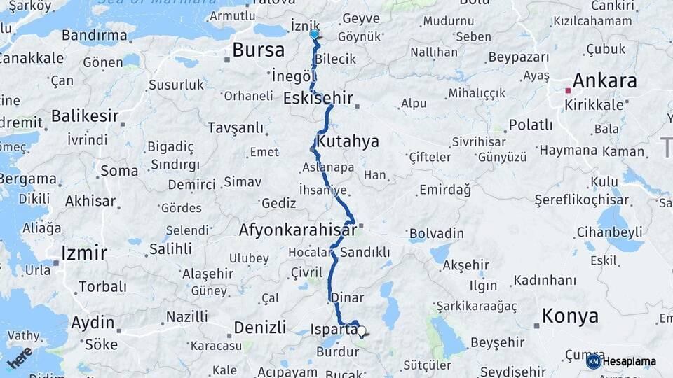 Bilecik Osmaneli Isparta Arası Kaç Km - Yol Haritası