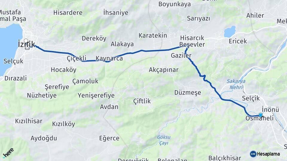 Bilecik Osmaneli İznik Bursa Arası Kaç Km - Yol Haritası