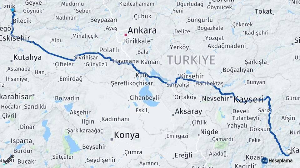Bilecik Osmaneli Kahramanmaraş Arası Kaç Km - Yol Haritası
