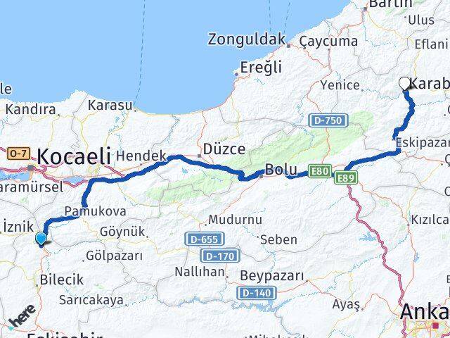 Bilecik Osmaneli Karabük Arası Kaç Km - Yol Haritası