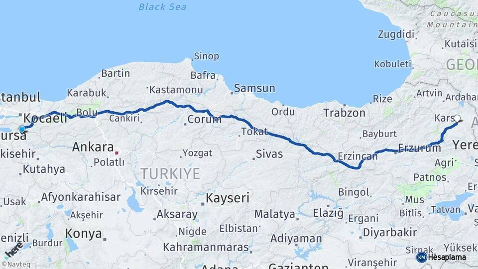 Bilecik Osmaneli Kars Arası Kaç Km - Yol Haritası
