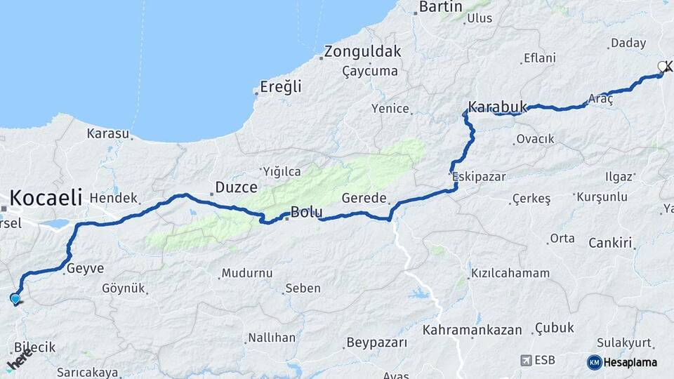 Bilecik Osmaneli Kastamonu Arası Kaç Km - Yol Haritası