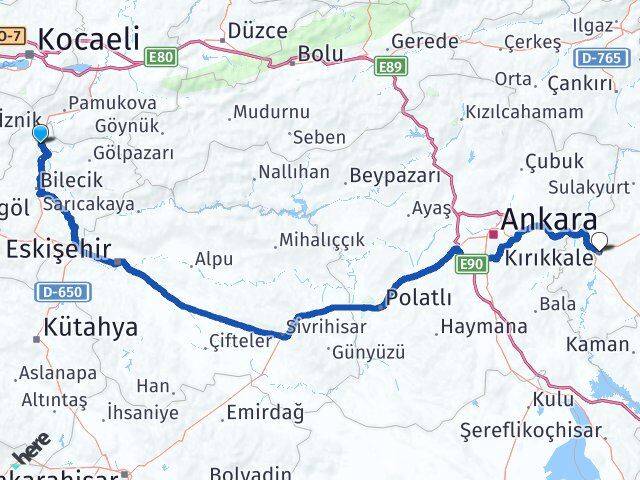 Bilecik Osmaneli Kırıkkale Arası Kaç Km - Yol Haritası