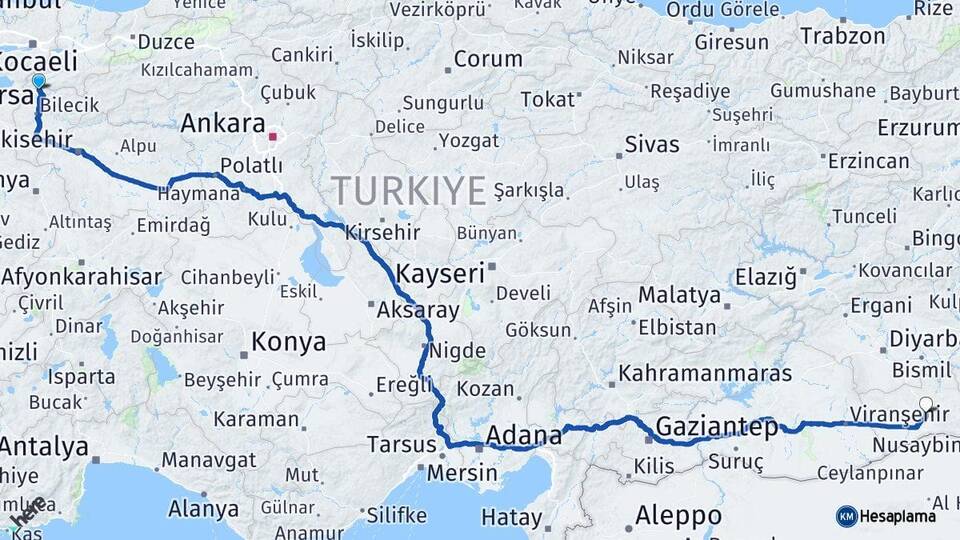 Bilecik Osmaneli Mardin Arası Kaç Km - Yol Haritası