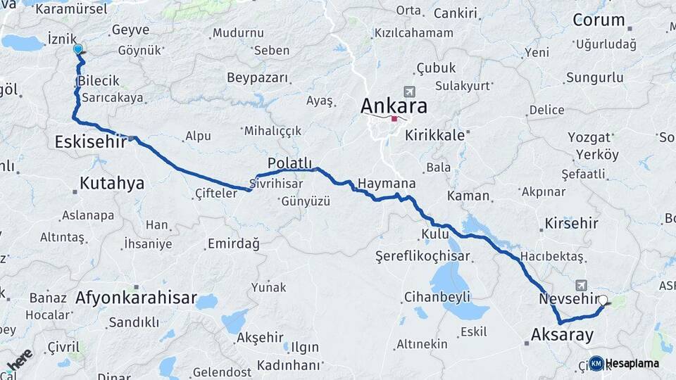 Bilecik Osmaneli Nevşehir Arası Kaç Km - Yol Haritası