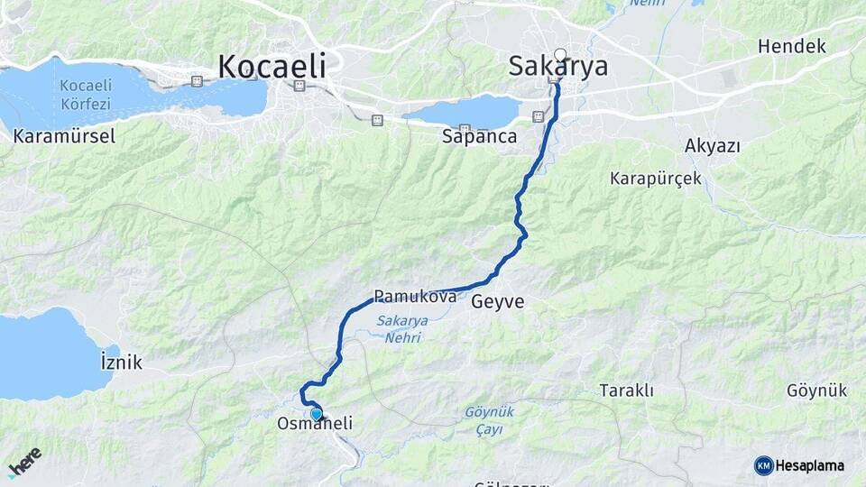 Bilecik Osmaneli Sakarya Arası Kaç Km - Yol Haritası