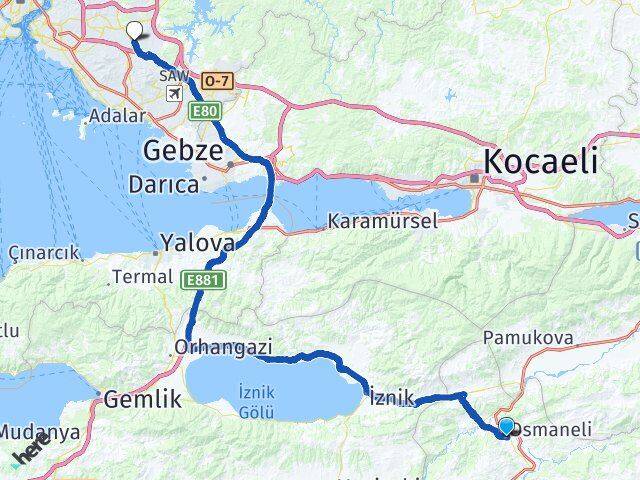 Bilecik Osmaneli Samandıra Sancaktepe İstanbul Arası Kaç Km - Yol Haritası