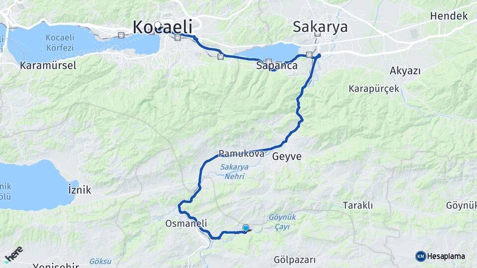 Bilecik Osmaneli Soğucakpınar İzmit Kocaeli Arası Kaç Km - Yol Haritası