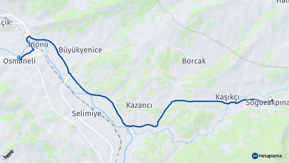 Bilecik Osmaneli Soğucakpınar Osmaneli Arası Kaç Km - Yol Haritası