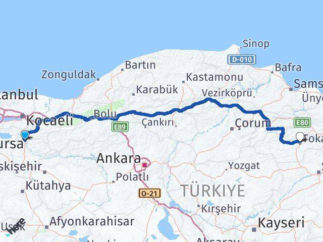Bilecik Osmaneli Tokat Arası Kaç Km - Yol Haritası