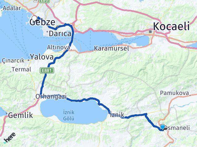 Bilecik Osmaneli Tuzla İstanbul Arası Kaç Km - Yol Haritası
