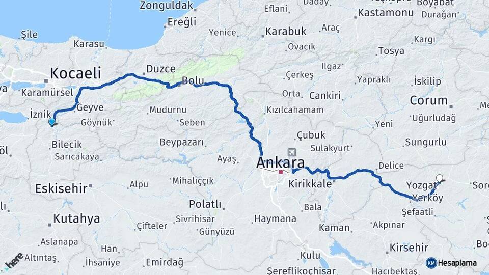 Bilecik Osmaneli Yozgat Arası Kaç Km - Yol Haritası