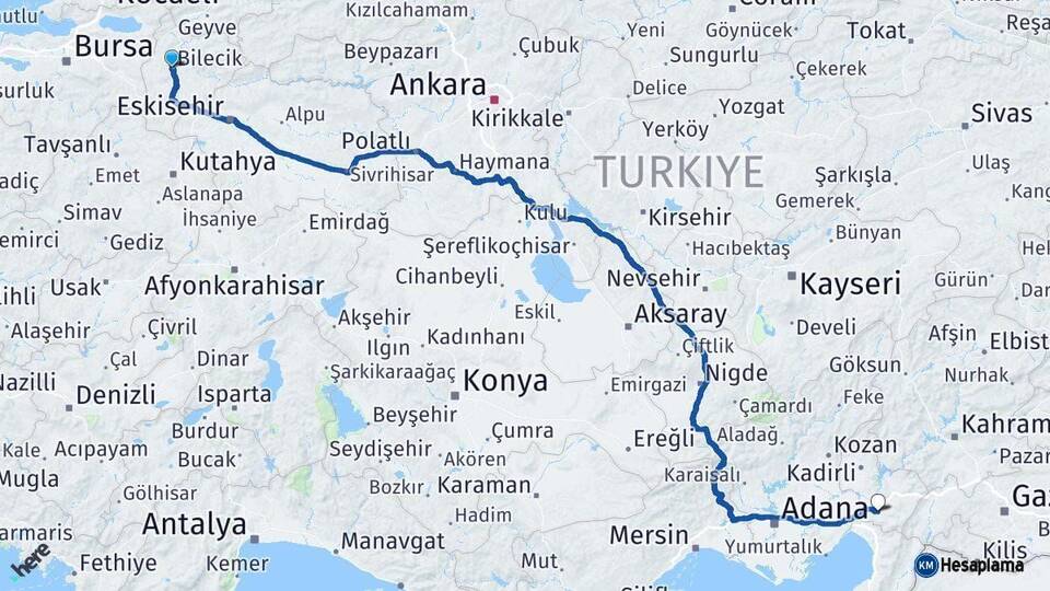 Bilecik Osmaniye Arası Kaç Km - Yol Haritası