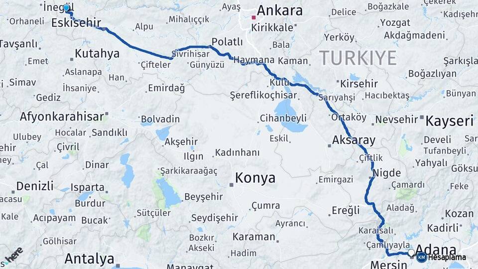 Bilecik Pazaryeri Adana Arası Kaç Km - Yol Haritası
