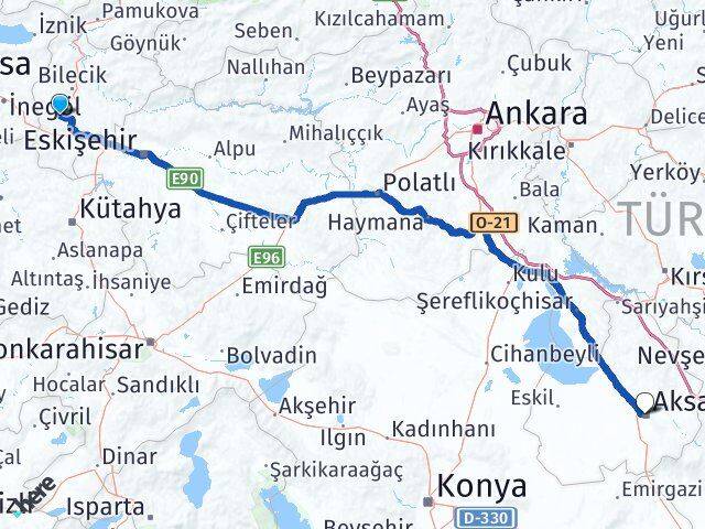 Bilecik Pazaryeri Aksaray Arası Kaç Km - Yol Haritası