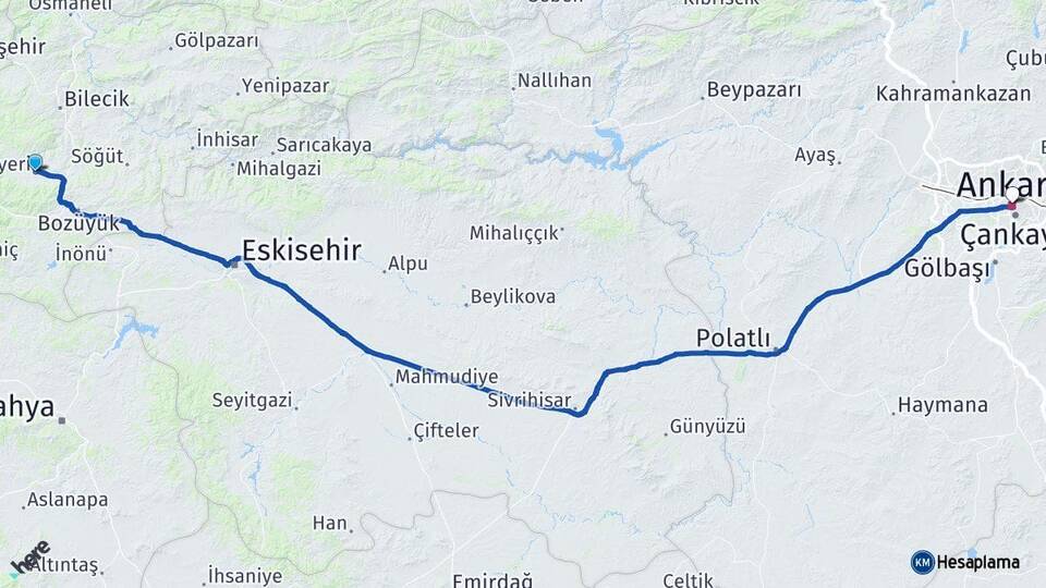 Bilecik Pazaryeri Ankara Arası Kaç Km - Yol Haritası