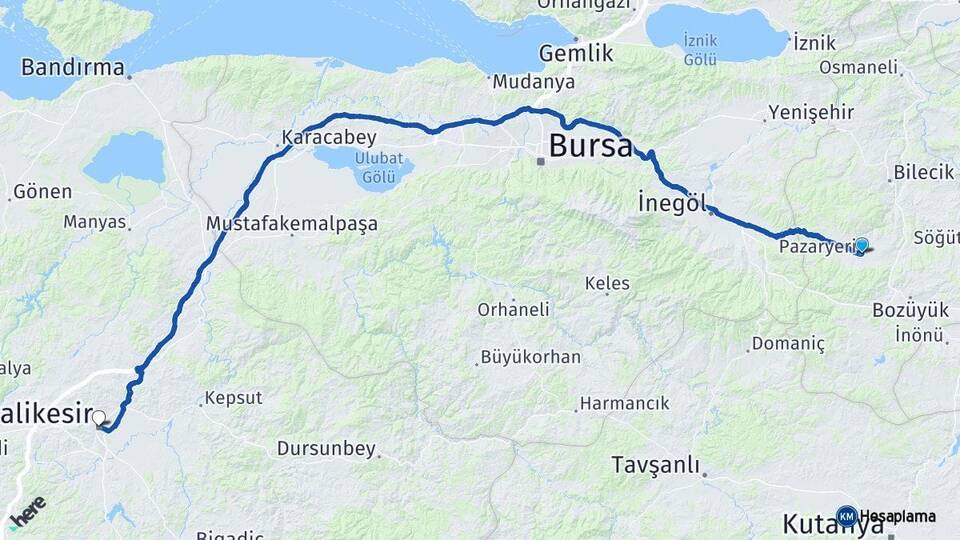 Bilecik Pazaryeri Balıkesir Arası Kaç Km - Yol Haritası