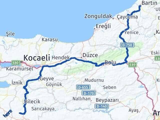 Bilecik Pazaryeri Bartın Arası Kaç Km - Yol Haritası