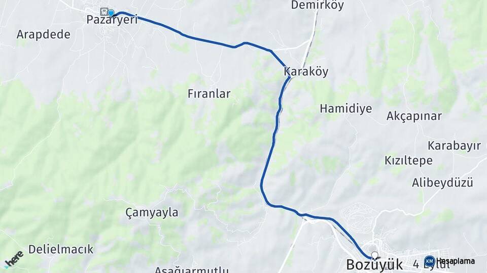 Bilecik Pazaryeri Bozüyük Arası Kaç Km - Yol Haritası