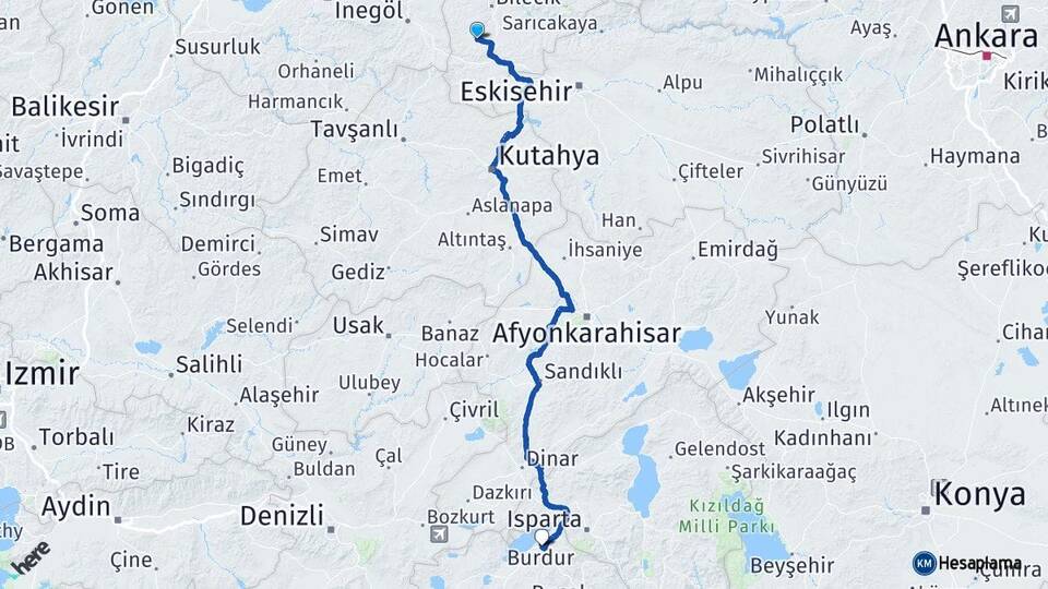 Bilecik Pazaryeri Burdur Arası Kaç Km - Yol Haritası