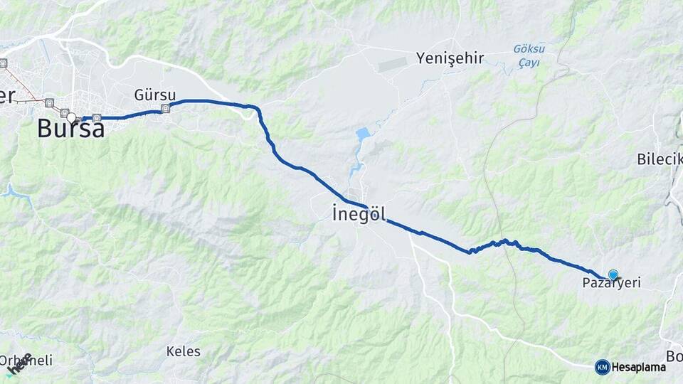 Bilecik Pazaryeri Bursa Arası Kaç Km - Yol Haritası