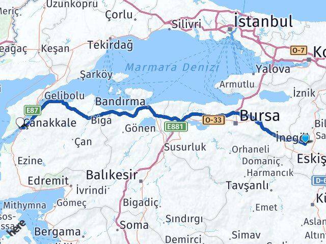 Bilecik Pazaryeri Çanakkale Arası Kaç Km - Yol Haritası
