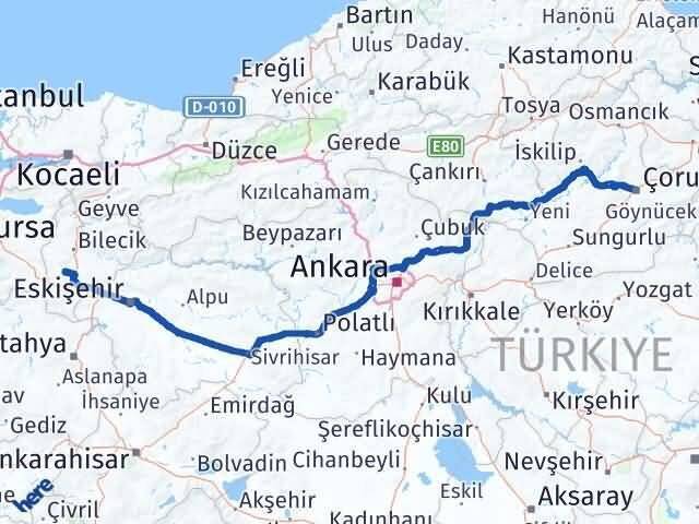 Bilecik Pazaryeri Çorum Arası Kaç Km - Yol Haritası