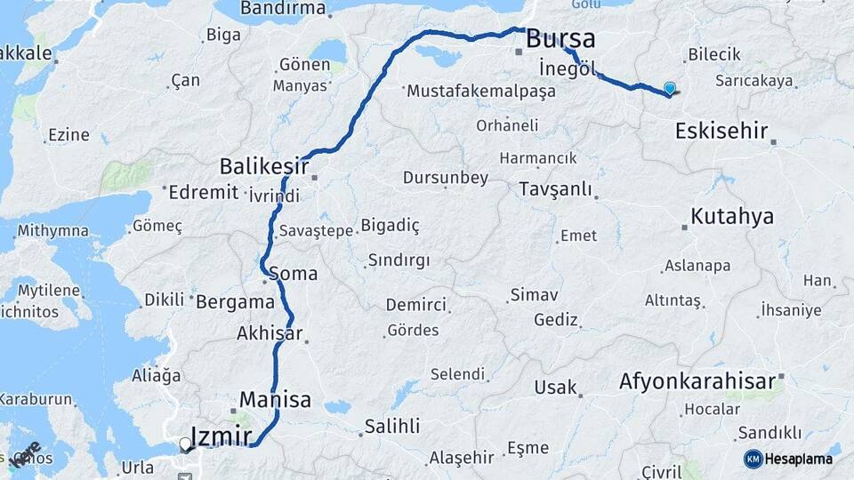 Bilecik Pazaryeri İzmir Arası Kaç Km - Yol Haritası