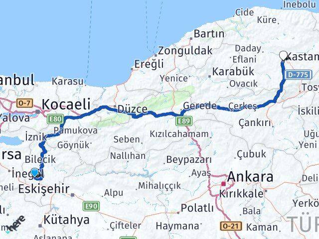 Bilecik Pazaryeri Kastamonu Arası Kaç Km - Yol Haritası