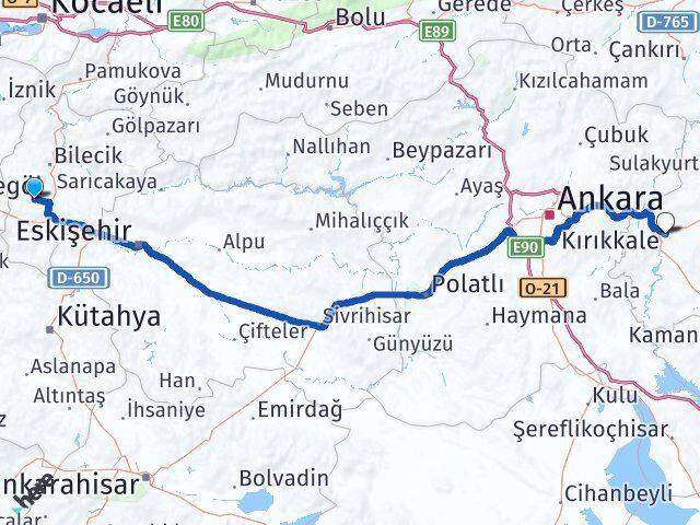 Bilecik Pazaryeri Kırıkkale Arası Kaç Km - Yol Haritası